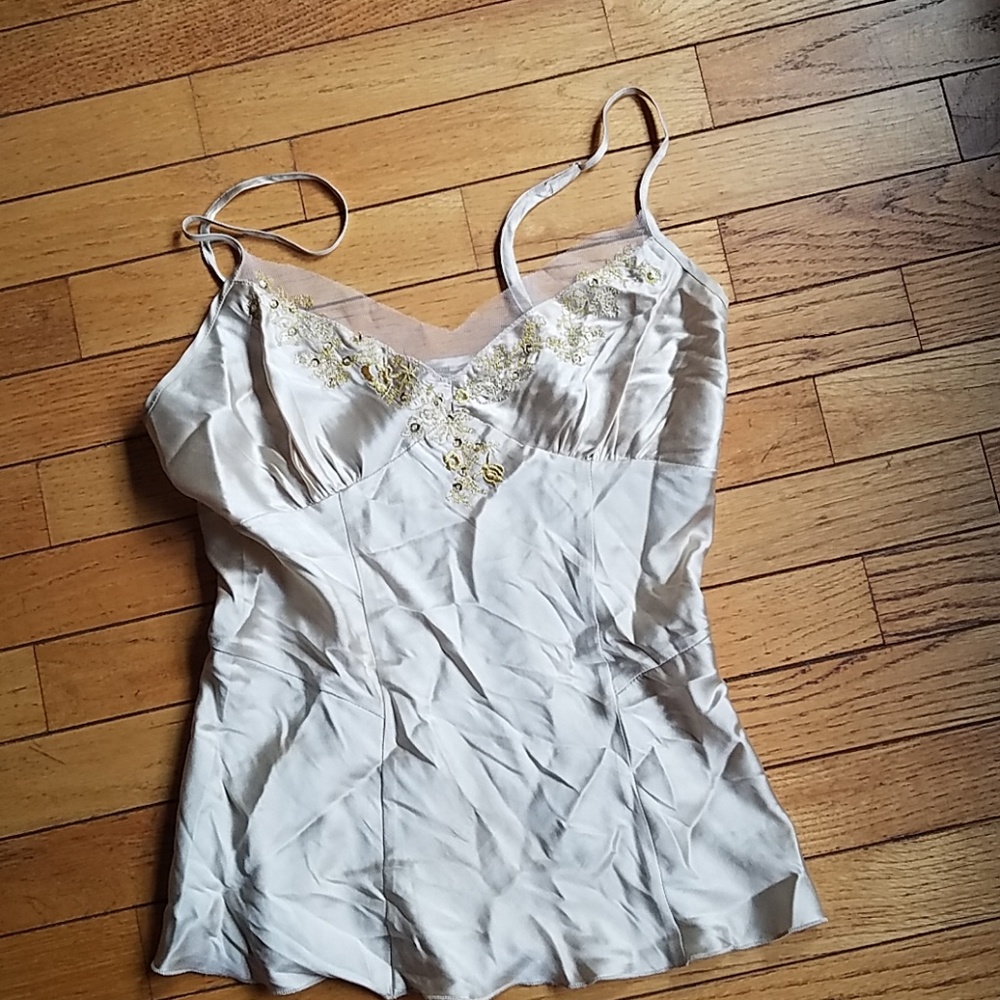 Silk like polyester camisole with gold beading